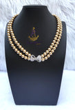 Gold Pearl Double Strand Necklace | Crystal Bow Statement Necklace | Gold Pearl Choker | Bridal Jewellery | Wedding Necklace | Gift for Her