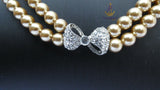 Gold Pearl Double Strand Necklace | Crystal Bow Statement Necklace | Gold Pearl Choker | Bridal Jewellery | Wedding Necklace | Gift for Her
