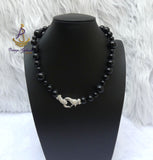 Pearls Black Beautiful Luscious Magnetic Wedding Crystal Party Necklace Earring Jewellery Set