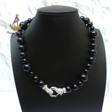 Pearls Black Beautiful Luscious Magnetic Wedding Crystal Party Necklace Earring Jewellery Set