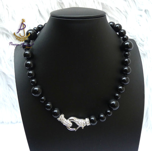 Pearls Black Beautiful Luscious Magnetic Wedding Crystal Party Necklace Earring Jewellery Set