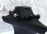 Pearls Black Beautiful Luscious Magnetic Wedding Crystal Party Necklace Earring Jewellery Set