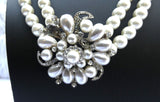 Pearl Beads Crystal Silver Cream Bridal Cocktail Party Necklace Jewellery Gift Ladies