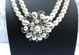 Pearl Beads Crystal Silver Cream Bridal Cocktail Party Necklace Jewellery Gift Ladies