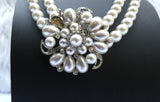 Pearl Beads Crystal Silver Cream Bridal Cocktail Party Necklace Jewellery Gift Ladies