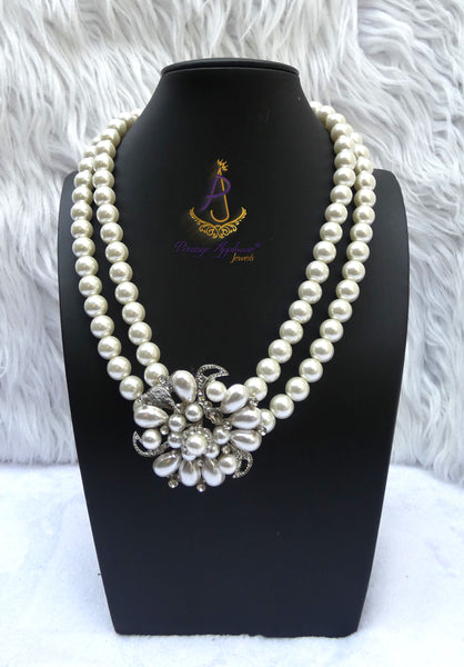 Pearl Beads Crystal Silver Cream Bridal Cocktail Party Necklace Jewellery Gift Ladies