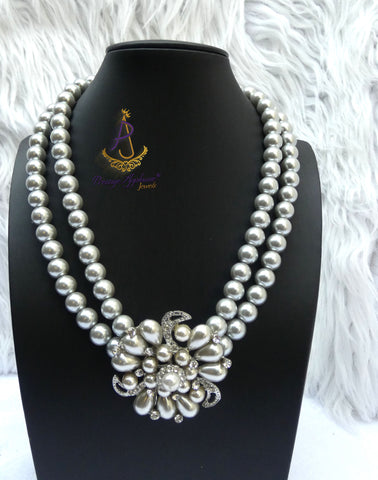 Pearl Beads Crystal Silver Cream Bridal Cocktail Party Necklace Jewellery Gift Ladies