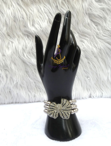 Silver Champagne Gold Pearl Three Layer New Trend Ladies Bracelet With Butterfly/Flower Jewellery Gift