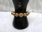 Golden Pearl Bracelet | Statement Stretch Beaded Bracelet | Elegant Crystal Charm Bracelet | Wedding Jewellery | Gift for Her | Women's Fashion Bracelet