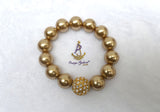 Golden Pearl Bracelet | Statement Stretch Beaded Bracelet | Elegant Crystal Charm Bracelet | Wedding Jewellery | Gift for Her | Women's Fashion Bracelet