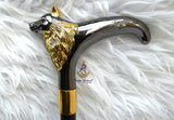Gold Black Wolf Head Walking Stick Cane Walking Stick Cane | Wedding Groom Staff |Ceremonial Walking Cane