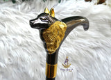 Gold Black Wolf Head Walking Stick Cane Walking Stick Cane | Wedding Groom Staff |Ceremonial Walking Cane