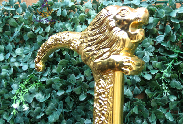 Lion Head Walking Cane | Gold Lion Handle Walking Stick | African Traditional Groom Cane | Royal King Costume Cane | Nigerian Wedding Accessory | Decorative Gentleman Cane