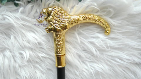 Lion Head Walking Cane | Gold Lion Handle Walking Stick | African Traditional Groom Cane | Royal King Costume Cane | Nigerian Wedding Accessory | Decorative Gentleman Cane