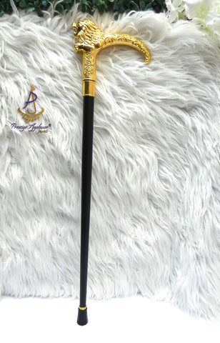 Lion Head Walking Cane | Gold Lion Handle Walking Stick | African Traditional Boy Cane | Royal King Prince Costume Cane | Nigerian Wedding Accessory | Decorative Cane
