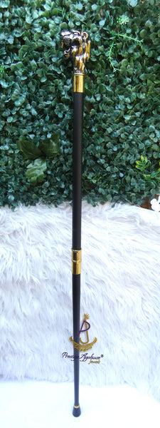 Gold Black Lion Head Walking Stick Cane Walking For Gentle Men | Wedding Groom Staff |Ceremonial Walking Cane