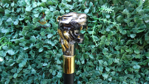 Gold Black Lion Head Walking Stick Cane Walking For Gentle Men | Wedding Groom Staff |Ceremonial Walking Cane