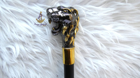 Gold Black Lion Head Walking Stick Cane Walking For Gentle Men | Wedding Groom Staff |Ceremonial Walking Cane