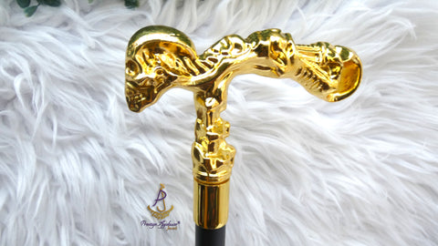 Gold Skull Handle Walking Stick Cane | Igbo Edo Yoruba Traditional Wedding Groom Staff | African Chieftaincy Ceremonial Walking Cane
