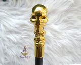 Gold Skull Handle Walking Stick Cane | Igbo Edo Yoruba Traditional Wedding Groom Staff | African Chieftaincy Ceremonial Walking Cane