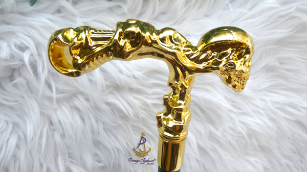 Gold Skull Handle Walking Stick Cane | Igbo Edo Yoruba Traditional Wedding Groom Staff | African Chieftaincy Ceremonial Walking Cane