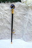 Globe Walking Staff Cane | Gold & Blue Crystal Ball Handle Royal Ceremonial Walking Stick – Decorative, Gentleman's Young Toddler Boy Staff
