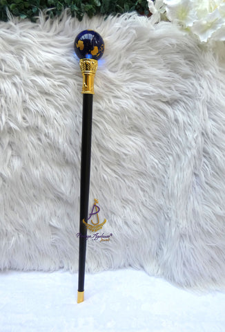 Globe Walking Staff Cane | Gold & Blue Crystal Ball Handle Royal Ceremonial Walking Stick – Decorative, Gentleman's Young Toddler Boy Staff