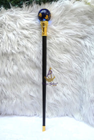 Globe Walking Staff Cane | Gold & Blue Crystal Ball Handle Royal Ceremonial Walking Stick – Decorative, Gentleman's Young Toddler Boy Staff