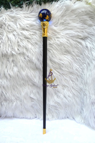 Globe Walking Staff Cane | Gold & Blue Crystal Ball Handle Royal Ceremonial Walking Stick – Decorative, Gentleman's Young Toddler Boy Staff