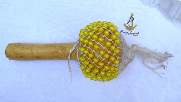 Yellow Nigeria Shekere A Traditional African Percussion Instrument