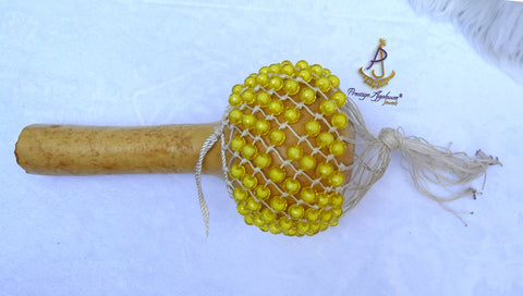 Yellow Nigeria Shekere A Traditional African Percussion Instrument