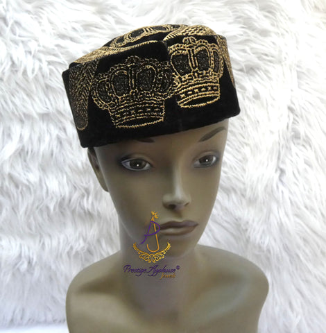 Quality Black Velvet Igbo Men Male Cap Isiagu Traditional Chieftaincy Hat
