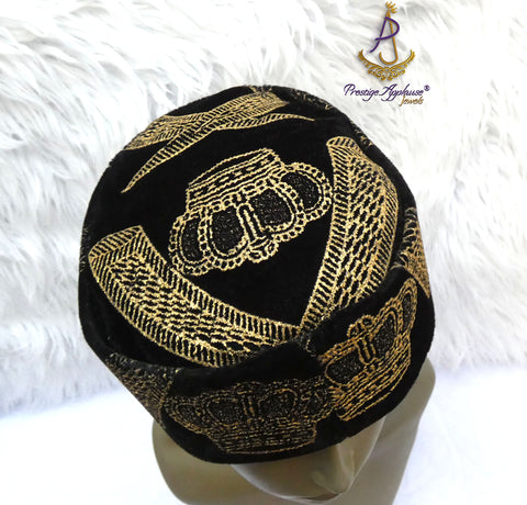 Quality Black Velvet Igbo Men Male Cap Isiagu Traditional Chieftaincy Hat