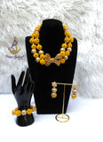 Yellow African Beaded Jewellery Set | Nigerian Wedding Beads | Bridal Statement Necklace Set | Handmade Beaded Necklace, Earrings & Bracelet | Traditional African Jewellery