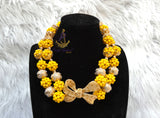 Yellow African Beaded Jewellery Set | Nigerian Wedding Beads | Bridal Statement Necklace Set | Handmade Beaded Necklace, Earrings & Bracelet | Traditional African Jewellery