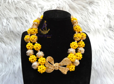 Yellow African Beaded Jewellery Set | Nigerian Wedding Beads | Bridal Statement Necklace Set | Handmade Beaded Necklace, Earrings & Bracelet | Traditional African Jewellery