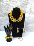 Yellow African Beaded Jewellery Set | Nigerian Wedding Beads | Bridal Statement Necklace Set | Handmade Beaded Necklace, Earrings & Bracelet | Traditional African Jewellery
