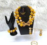 Yellow African Beaded Jewellery Set | Nigerian Wedding Beads | Bridal Statement Necklace Set | Handmade Beaded Necklace, Earrings & Bracelet | Traditional African Jewellery