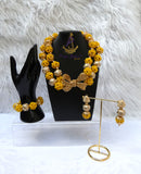 Yellow African Beaded Jewellery Set | Nigerian Wedding Beads | Bridal Statement Necklace Set | Handmade Beaded Necklace, Earrings & Bracelet | Traditional African Jewellery