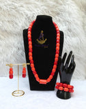 PrestigeApplause Orange Mixed Red Coral Groom Men Women Unisex Couple  Igbo Edo Yoruba  African Beads Necklace Bracelet Jewellery Wedding Set