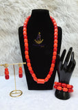 PrestigeApplause Orange Mixed Red Coral Groom Men Women Unisex Couple  Igbo Edo Yoruba  African Beads Necklace Bracelet Jewellery Wedding Set