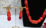 PrestigeApplause Orange Mixed Red Coral Groom Men Women Unisex Couple  Igbo Edo Yoruba  African Beads Necklace Bracelet Jewellery Wedding Set