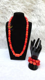 PrestigeApplause Orange Mixed Red Coral Groom Men Women Unisex Couple  Igbo Edo Yoruba  African Beads Necklace Bracelet Jewellery Wedding Set