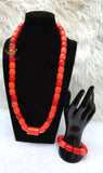 PrestigeApplause Orange Mixed Red Coral Groom Men Women Unisex Couple  Igbo Edo Yoruba  African Beads Necklace Bracelet Jewellery Wedding Set