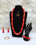 PrestigeApplause Orange Mixed Red Coral Groom Men Women Unisex Couple  Igbo Edo Yoruba  African Beads Necklace Bracelet Jewellery Wedding Set