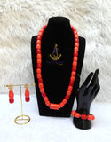 PrestigeApplause Orange Mixed Red Coral Groom Men Women Unisex Couple  Igbo Edo Yoruba  African Beads Necklace Bracelet Jewellery Wedding Set