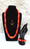 PrestigeApplause Orange Mixed Red Coral Groom Men Women Unisex Couple  Igbo Edo Yoruba  African Beads Necklace Bracelet Jewellery Wedding Set