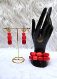 PrestigeApplause Orange Mixed Red Coral Groom Men Women Unisex Couple  Igbo Edo Yoruba  African Beads Necklace Bracelet Jewellery Wedding Set