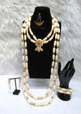 PrestigeApplause African Ivory White Beads Nigerian Traditional Men Women Couple Bridal Wedding Necklace Jewellery Set