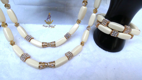 PrestigeApplause African Ivory White Beads Nigerian Traditional Wedding Necklace Jewellery Set